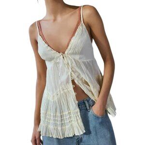 Women Babydoll Tank Top Spaghetti Strap V Neck Ruffle Peplum Summer Cute